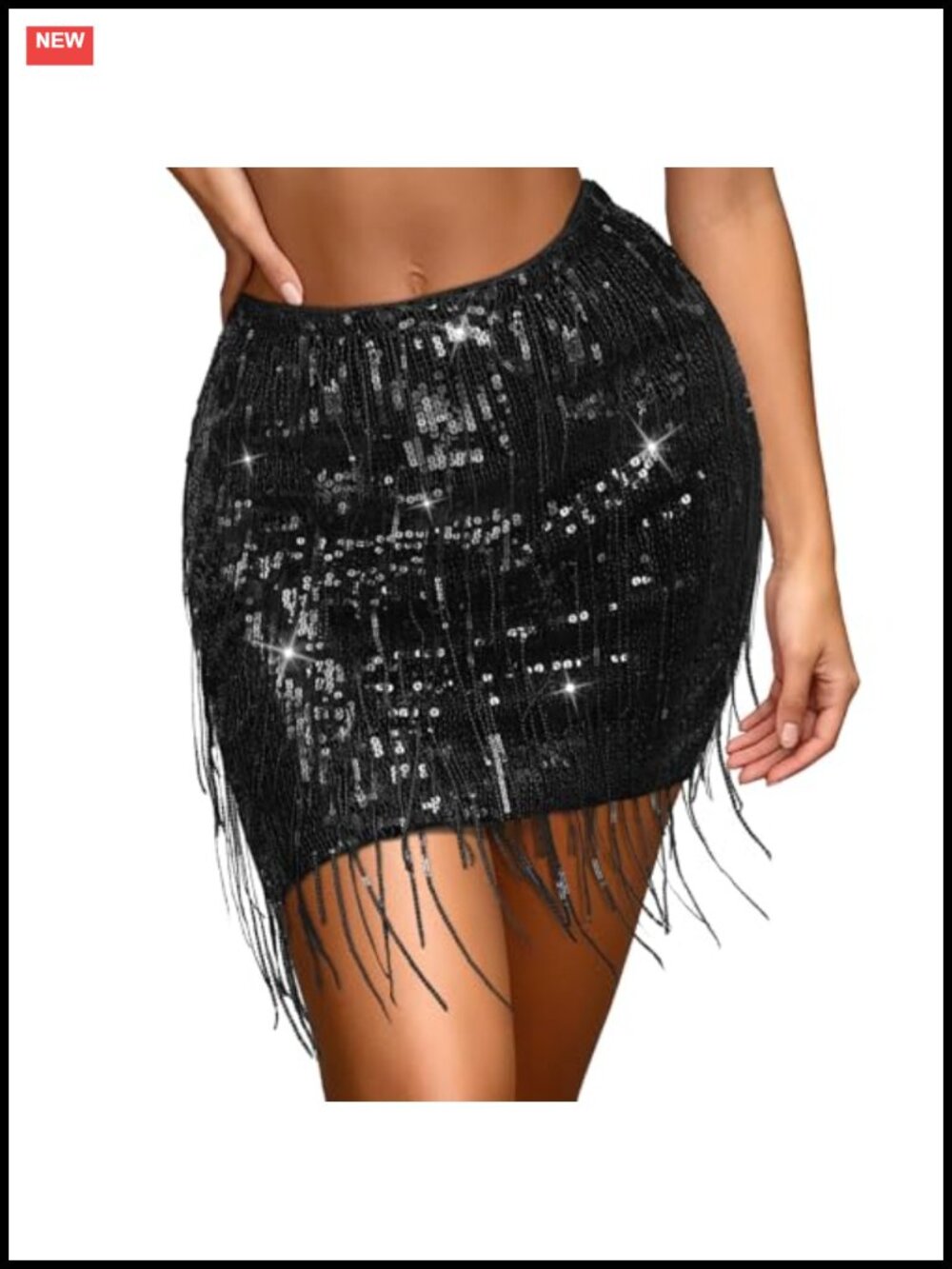 Sequin Fringe Sparkle Bodycon Skirt Stretchy Tassel Disco Party